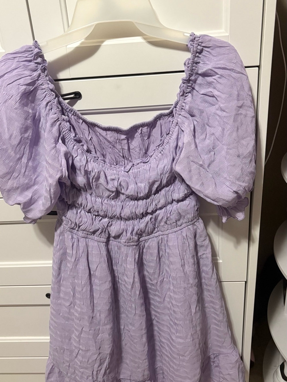 Lavender Puff Sleeve Smocked Midi Dress